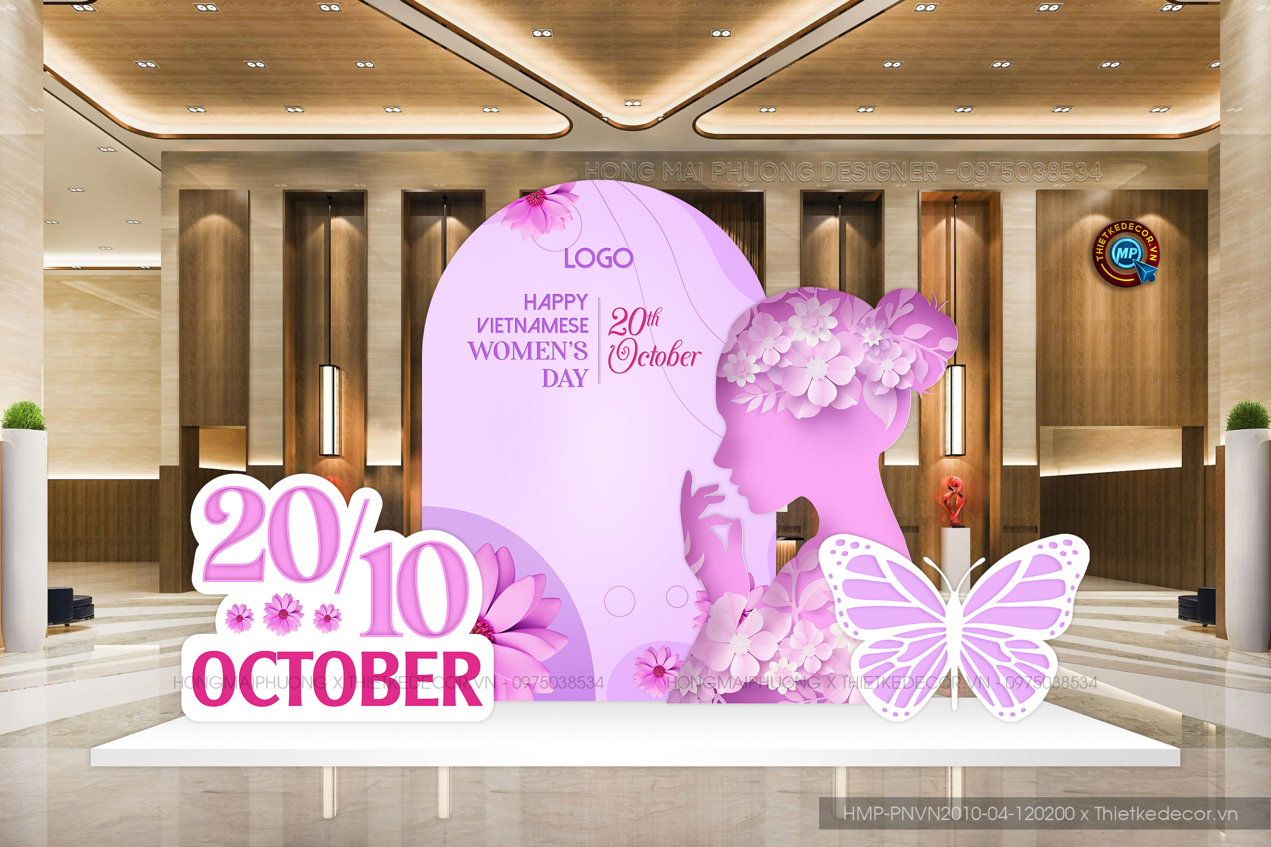 File thiết kế trang trí decor chụp ảnh ngày Phụ nữ Việt Nam 20 tháng 10 tone tím hoa bướm